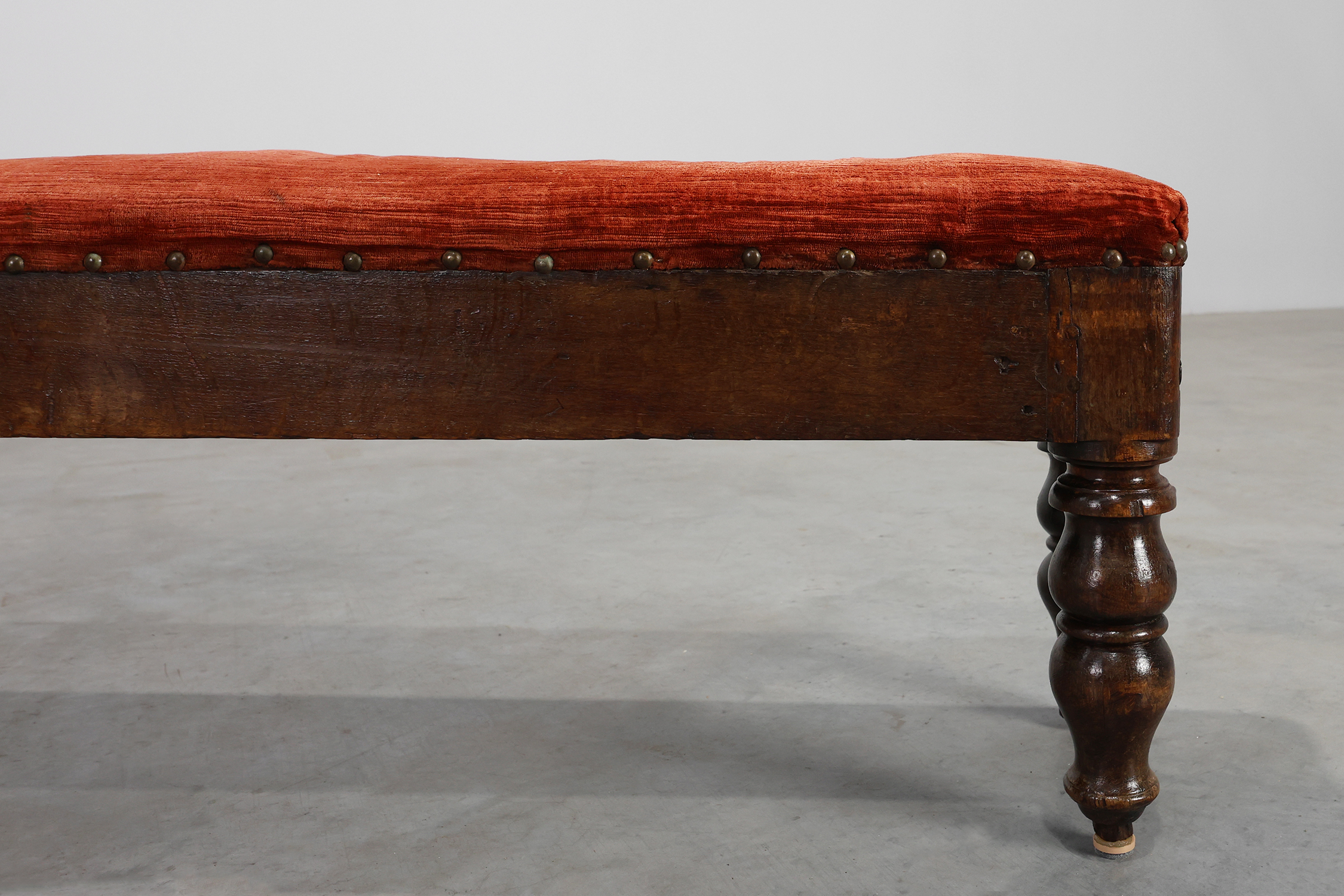 Large 18th‑Century Oak Bench with Velvet Upholstery, Francethumbnail